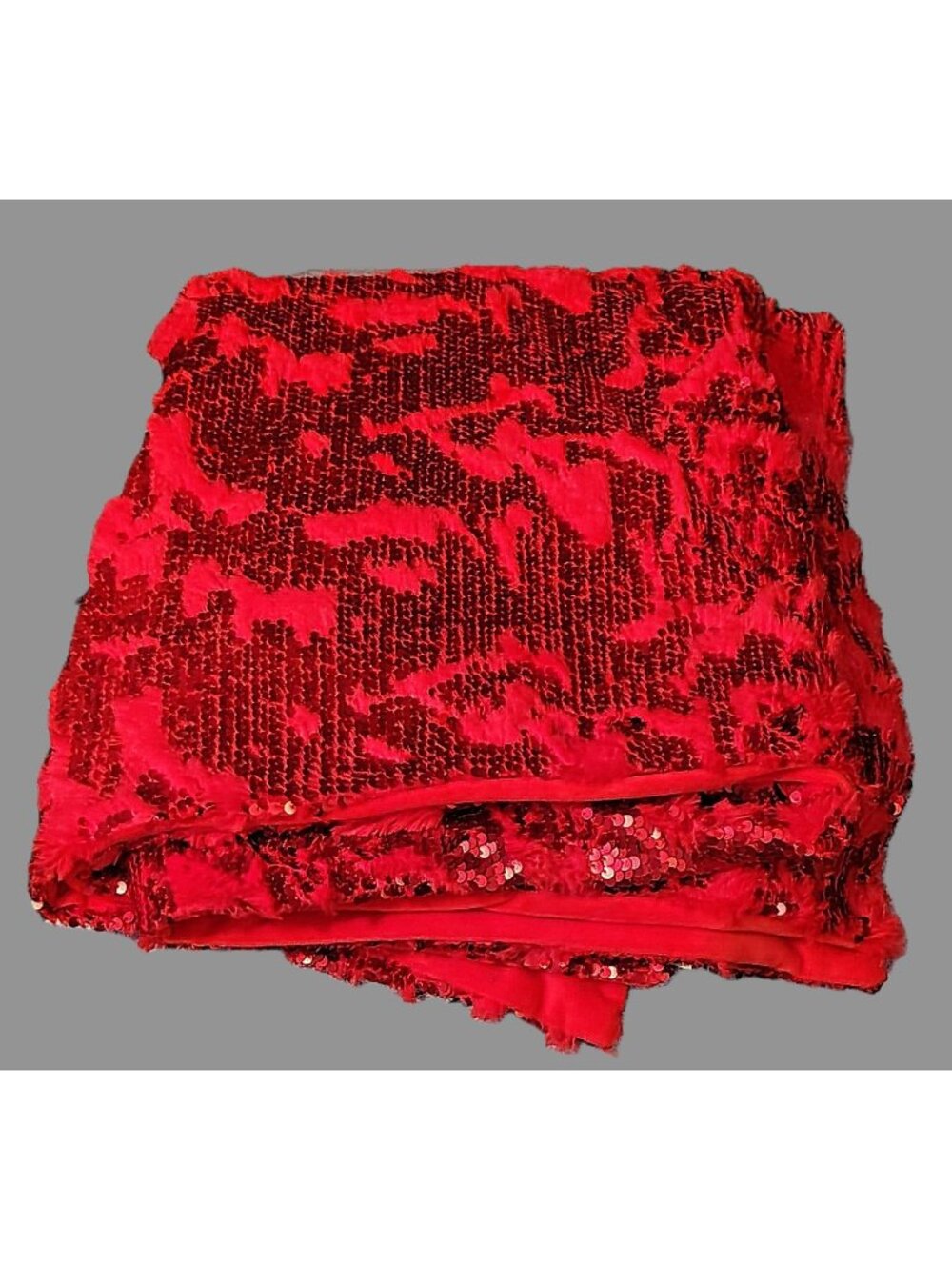 Aviva Stanoff Luxury Red Sequin Faux Fur Burnout Throw Blanket Flashy Bling Glam